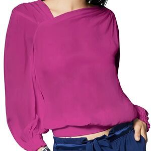 Ramy Brook Vic Asymmetric Neckline Long Sleeve Top Size XS Magenta Pink